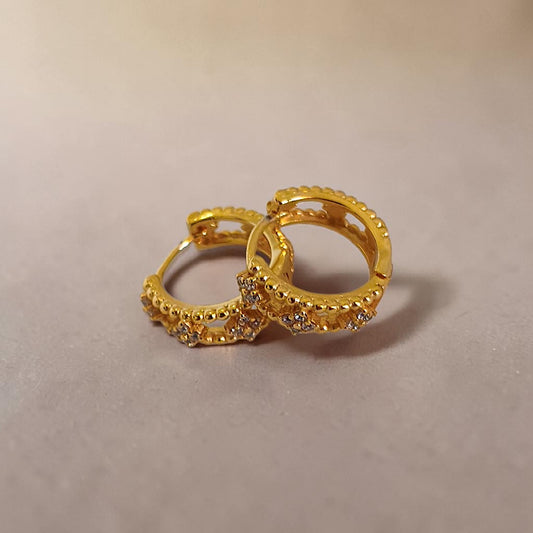 Brinco Argolinha Vazada Florzinhas Zircônias