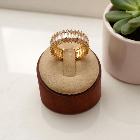 Anel Luxo Aurora Baguetes Zircônias Inteiro