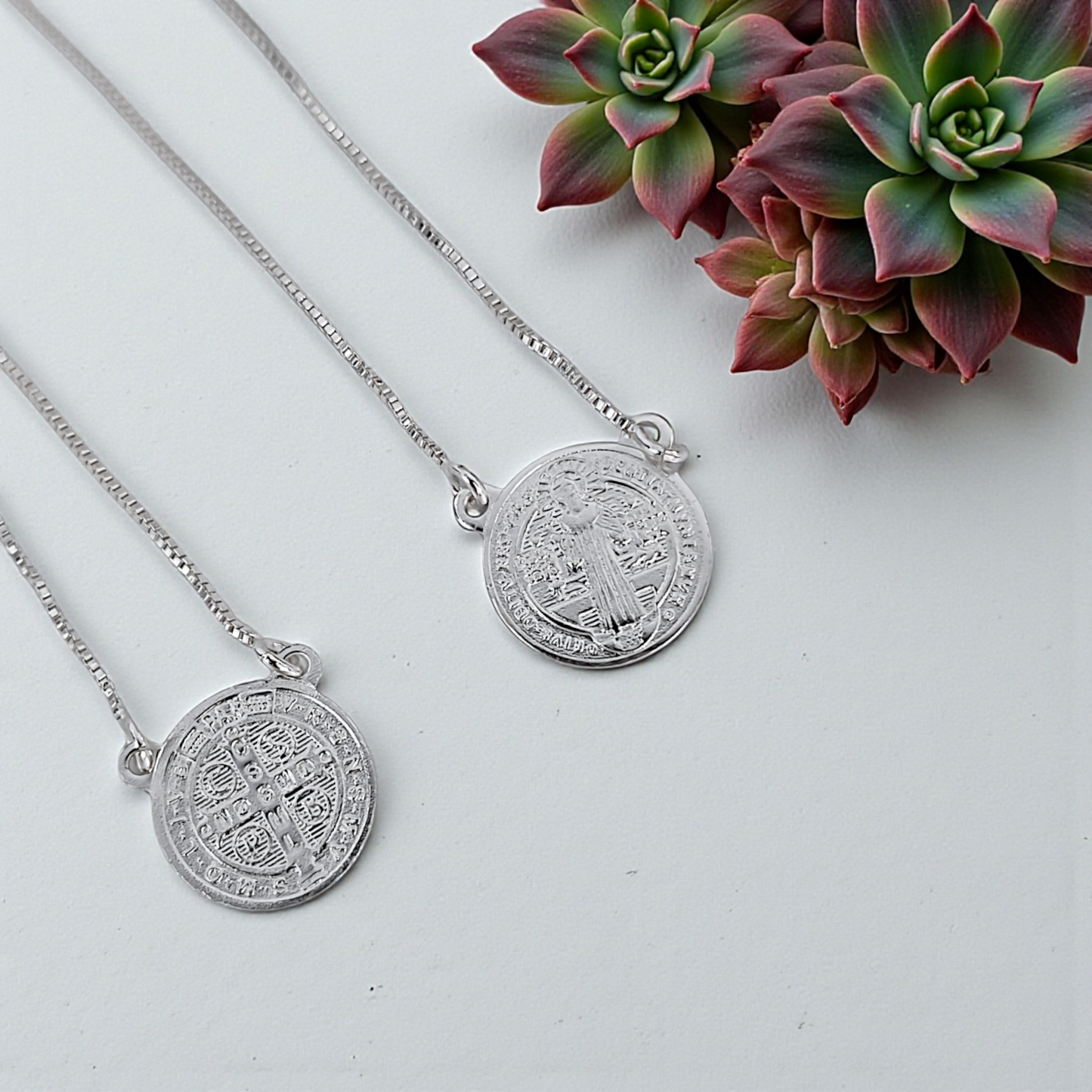 Colar Escapulário São Bento 8mm Veneziana Prata 925