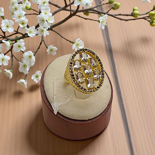 Anel Maxi Aro Oval Flor Zircônias