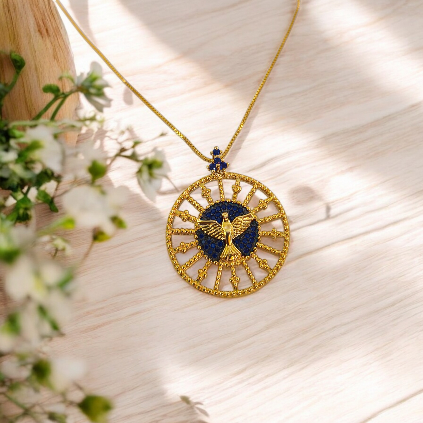 Colar Mandala Espírito Santo Microzircônias Azuis