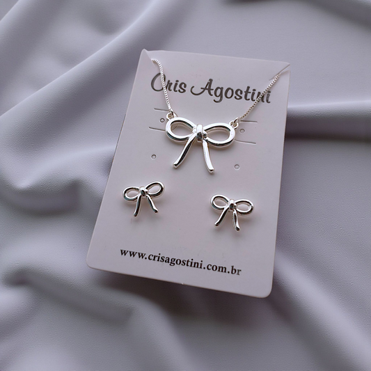 Conjunto Laço Liso Prata 925