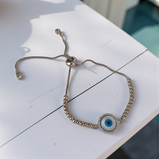 Pulseira Gravatinha Bolinhas e Olho Grego