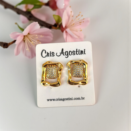 Brinco Retângulo Orgânico Pequeno Miolo Microzircônias