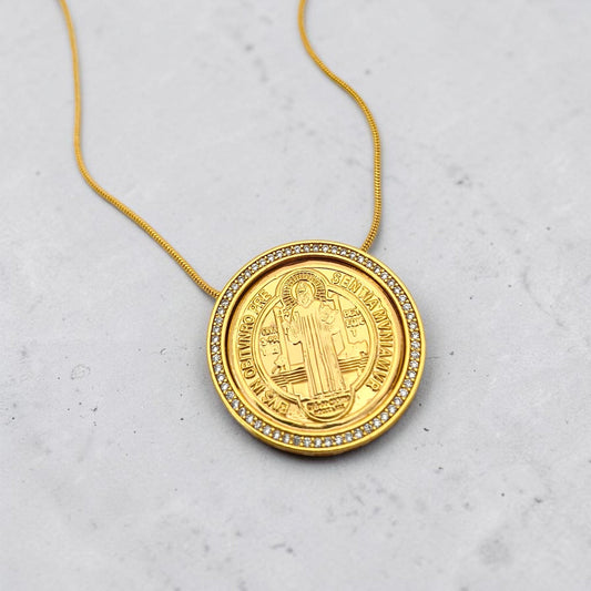 Colar São Bento Medalha 30 mm Microzircônias