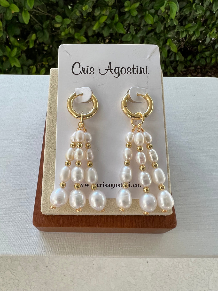 Brinco Argolinha Tassel Pérolas Água Doce